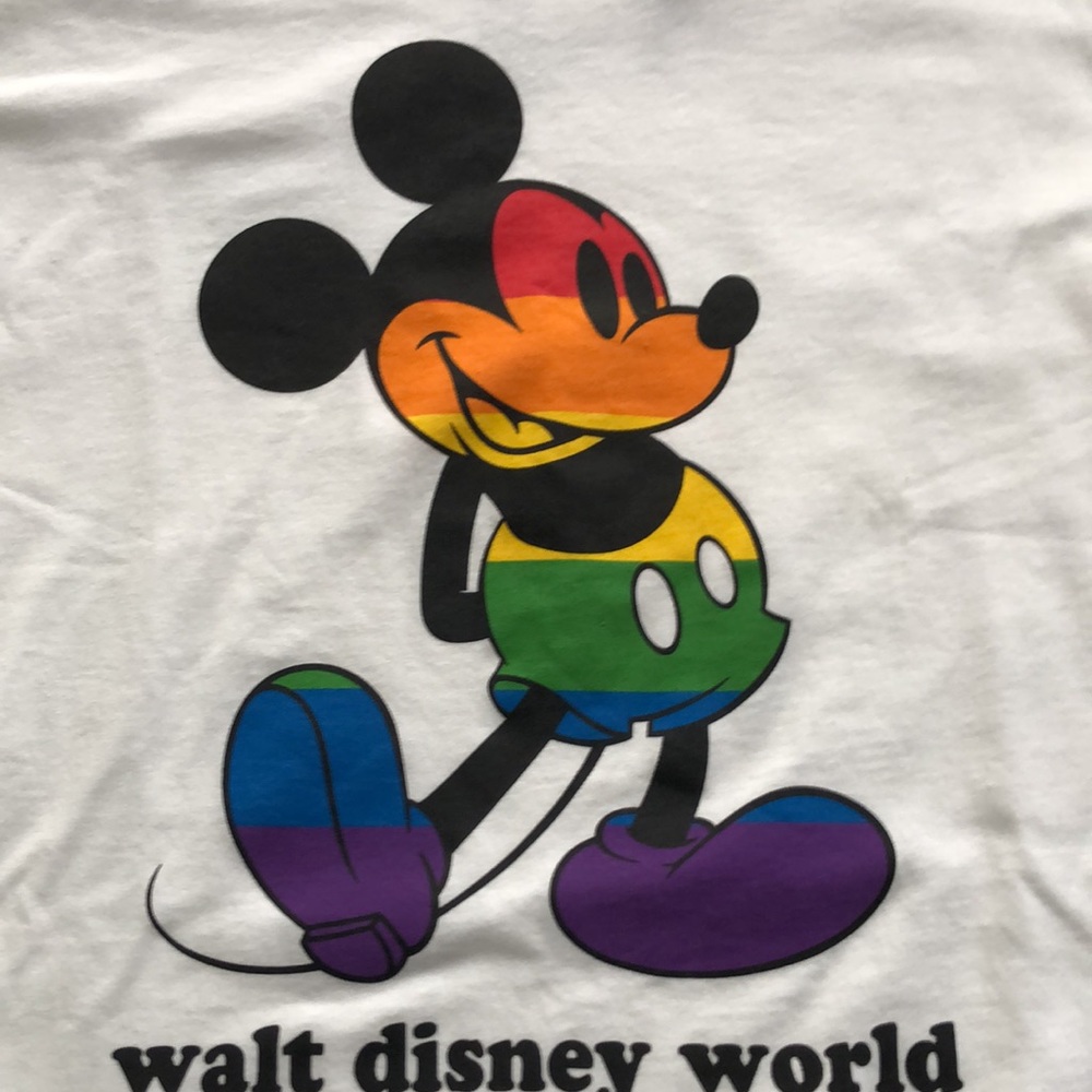 NWT Disney Parks Walt Disney World Mickey Mouse Pride Ringer Tee - size M